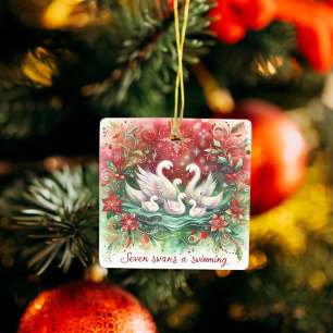 Ornement En Céramique 12 Jours de Noël Sept Cygnes une natation
