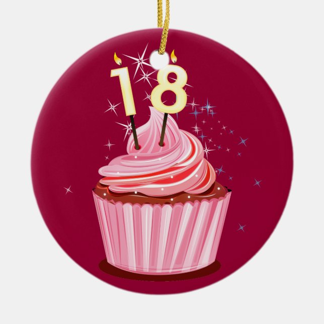 Ornement En Céramique 18e anniversaire - Cupcake rose (Devant)