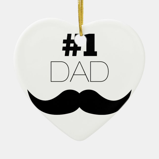 Ornement En Céramique #1 Papa Mustache noire - Numéro Un (Devant)
