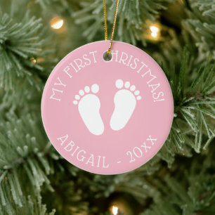 Ornement En Céramique 1er arbre de Noël de bébé jolies empreintes de pie