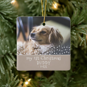 Ornement En Céramique 1er Noël Chien Photo Étoiles Souvenir