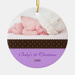 Ornement En Céramique 1er Noël du bébé - Ruban (lavande)