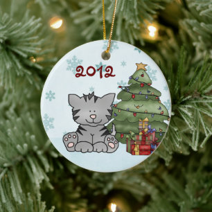 Ornement En Céramique 1er Noël du bébé Tigre gris personnalisé