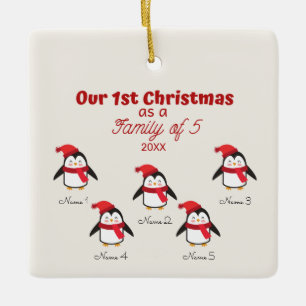 Ornement En Céramique 1er Noël en famille de 5 manchots