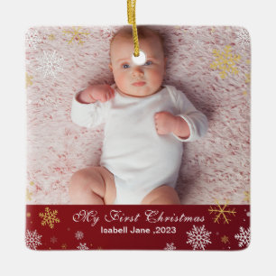 Ornement En Céramique 1er Noël Photo moderne Bébé Snowflakes blanc