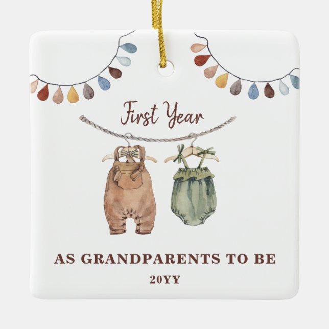 Ornement En Céramique 1ère année en tant que grands-parents pour être bé (Devant)