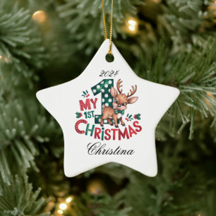 Ornement En Céramique 1ère étoile personnalisée de Noël