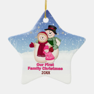 Ornement En Céramique 1Noël rose Frosty Snowman Famille