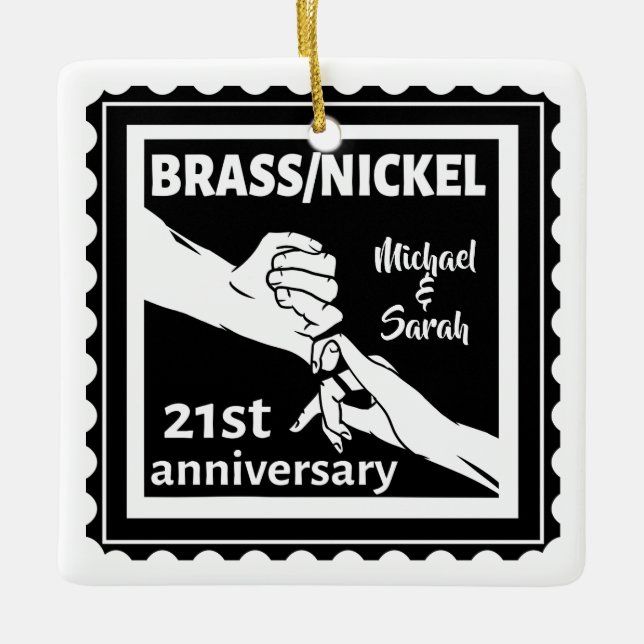 Ornement En Céramique 21e anniversaire mariage laiton nickel traditionne (Devant)