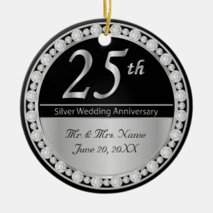 Ornement En Céramique 25e anniversaire de Mariage d'argent Keepsaké