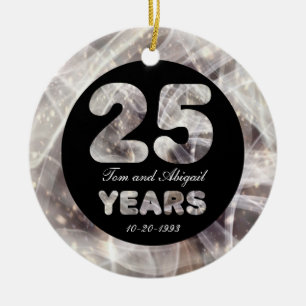 Ornement En Céramique 25e anniversaire de Mariage d'argent Lumières
