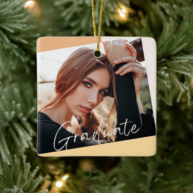 Ornement En Céramique 2 Photo Moderne tendance Graduation Naturelle Noël (Arbre)