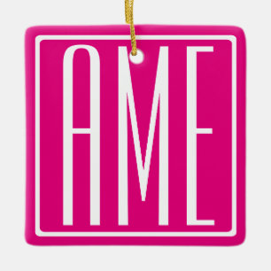 Ornement En Céramique 3 Initiales Monogramme   Blanc sur rose chaud