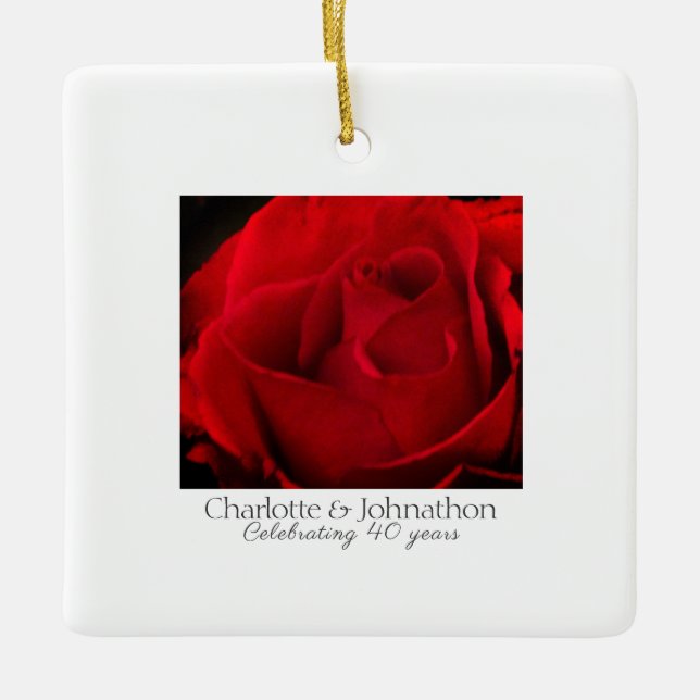 Ornement En Céramique 40e anniversaire du Mariage Ruby cadeau Rose rouge (Devant)