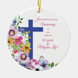 Ornement En Céramique 60e Anniversaire, Nun, Religious Life Cross
