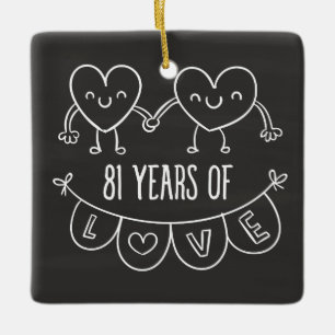 Ornement En Céramique 81e Anniversaire Coeurs de la calèche