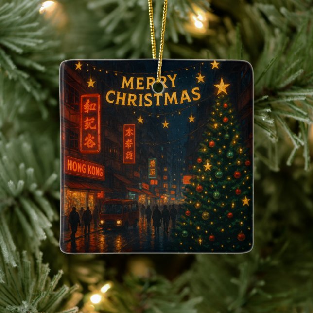 Ornement En Céramique A wonderful Hong Kong street Christmas night (Arbre)