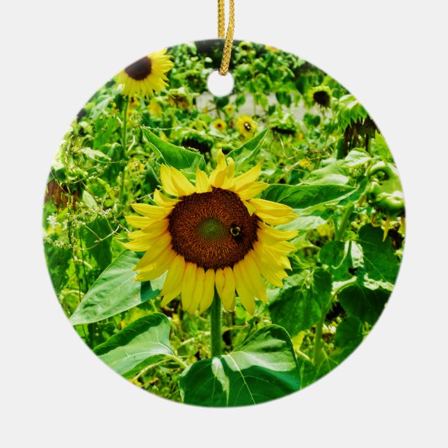 Ornement En Céramique Abeille sur tournesol jaune (Devant)