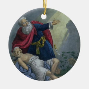 Ornement En Céramique Abraham offrant vers le haut de son fils Isaac,