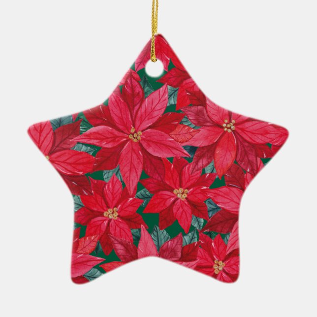 Ornement En Céramique Abri d'hiver Poinsettias (Devant)