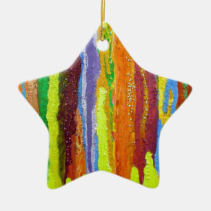 Ornement En Céramique Abstract art rainbow stripes paint drip