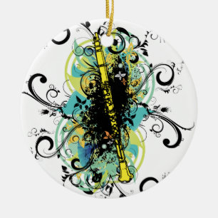 Ornement En Céramique Abstrait Jaune Clarinet Musique Thème Cadeau