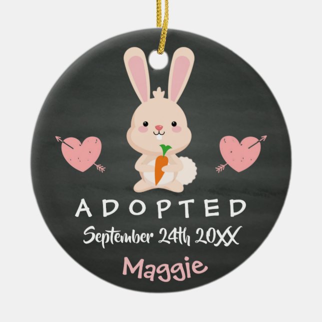 Ornement En Céramique Adopté - cadeau rose customisé d'adoption de lapin (Devant)