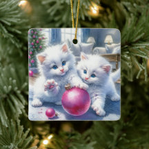 Adorable Chatons Blancs Rose Noël Personnalisé