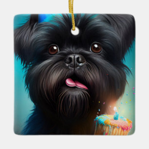 Ornement En Céramique Affenpinscher fête le gâteau des ballons d'anniver