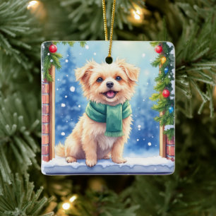 Ornement En Céramique Affenpinscher Noël enneigé aquarelle cosy