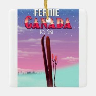 Ornement En Céramique Affiche de voyage de ski à Fernie Canada.