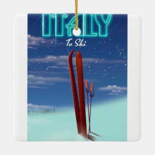 Ornement En Céramique Affiche de voyage de ski 'Glace' d'Italie.