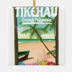 Ornement En Céramique Affiche de voyage Tikehau Polynésie française.