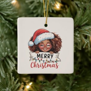 Ornement En Céramique Afro-Américain Joyeux Noël Africain Noir 