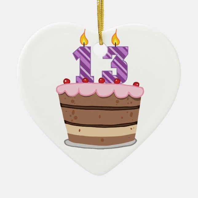 Ornement En Céramique Âge 13 sur le gâteau d'anniversaire (Devant)