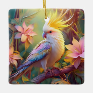 Ornement En Céramique Aile Iridescente Cockatiel Imaginaire Oiseau