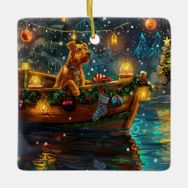 Ornement En Céramique Airedale Noël Festival Voyage (Devant)