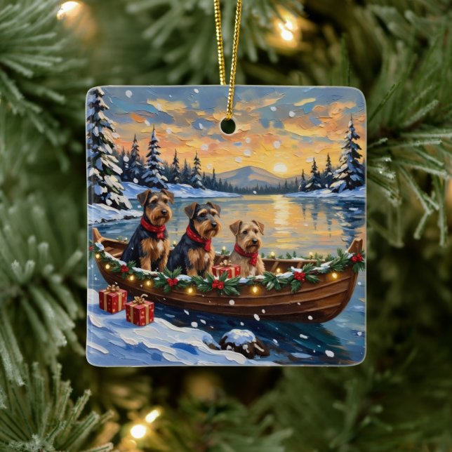 Ornement En Céramique Airedale Terrier Christmas Boat Holiday (Arbre)