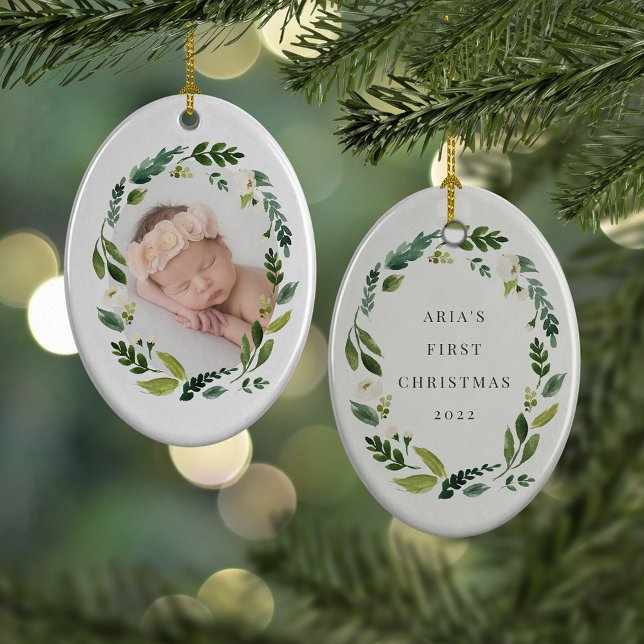 Ornement En Céramique Alabaster Wreath Photo de Noël (Créateur téléchargé)
