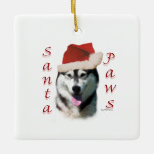 Ornement En Céramique Alaskan Malamute Père Noël Paws
