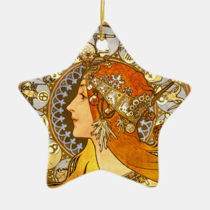 Ornement En Céramique Alfonse Mucha Zodiac Art nouveau femme