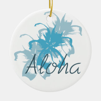 Ornement En Céramique Aloha Aqua Blue Floral
