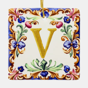 Ornement En Céramique Alphabet doré – Lettre V