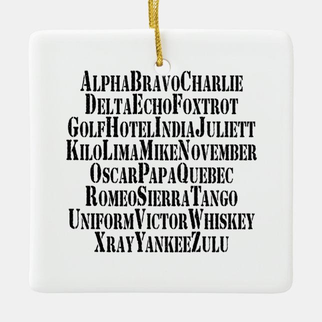 ORNEMENT EN CÉRAMIQUE ALPHABET PHONETIQUE / MOTS DE CODE (Devant)