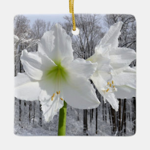 Ornement En Céramique Amaryllis blanc et neige I