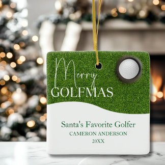 Ornement En Céramique Amateur de golf personnalisé Joyeux Noël Photo
