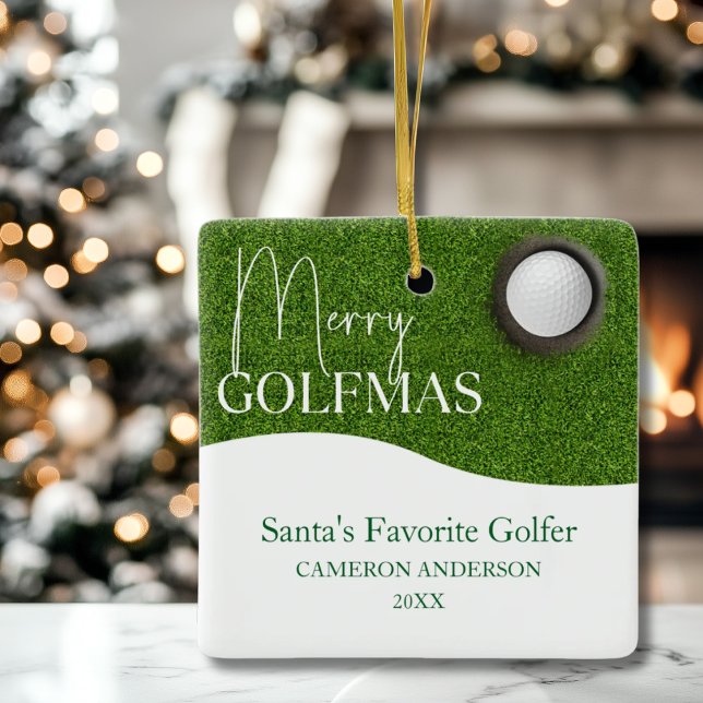 Ornement En Céramique Amateur de golf personnalisé Joyeux Noël Photo (Créateur téléchargé)