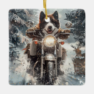Ornement En Céramique American Akita Dog équitation moto Noël