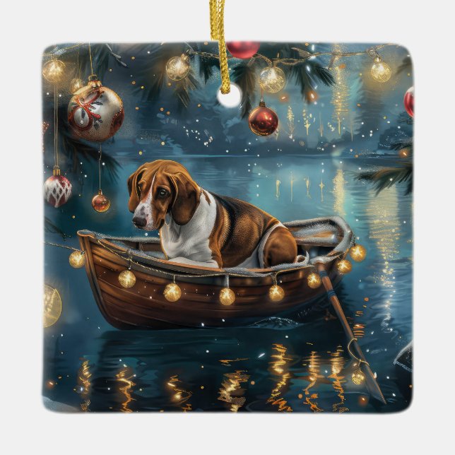 Ornement En Céramique American English Foxhound Christmas Festive Voyage (Devant)