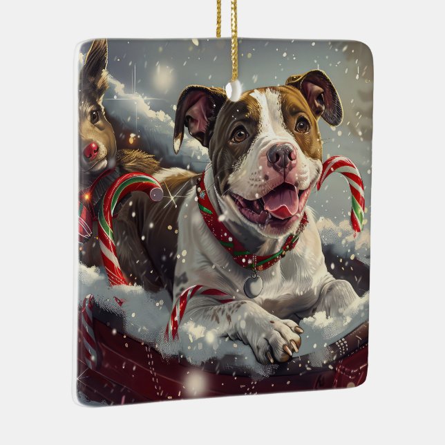 Ornement En Céramique American Staffordshire Chien Festif de Noël (Droite)